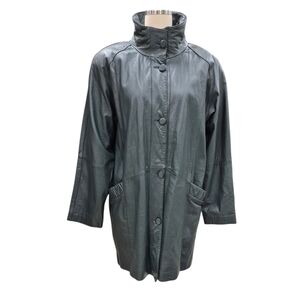 Vintage Pelle NY Milano leather jacket coat women's large dark green soft lined